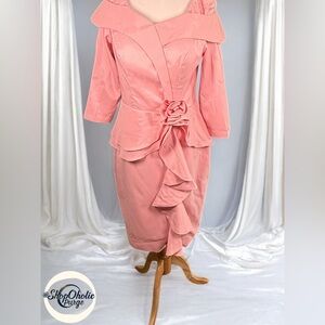 Womens Dress NWT Missacc Pink Off Shoulder Formal Ruffle Sheath Dress Medium